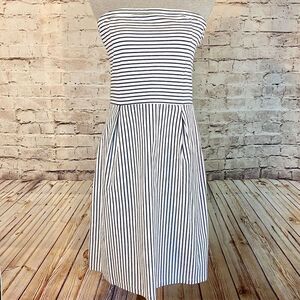Old Navy Striped Blue White Strapless Dress Above Knee Zip Up Size Large